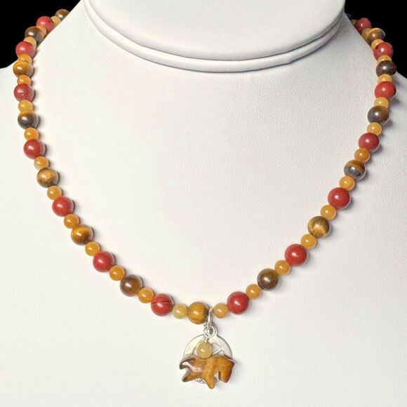 CAROLYN POLLACK STERLING SILVER TIGERS EYE BEADED WAGON WHEEL NECKLACE  16" -20" - Picture 5 of 16